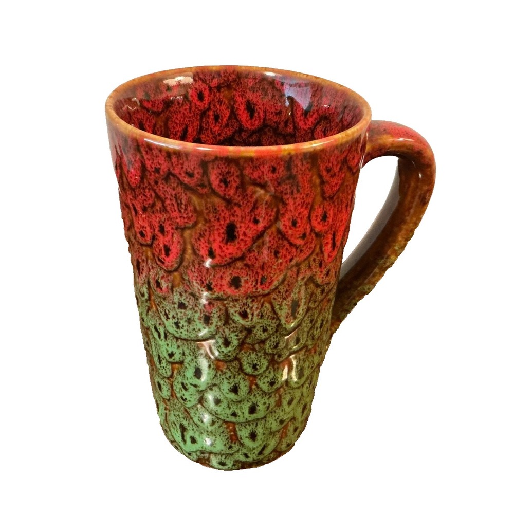 Large 20 Ounce Ceramic Coffee Mug Cup Red Green Brown